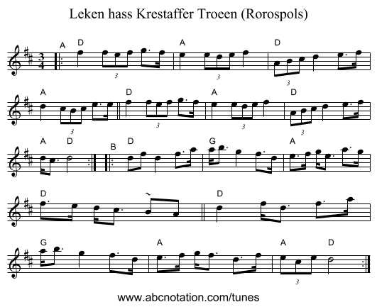 Leken hass Krestaffer Troeen (Rørospols) - staff notation
