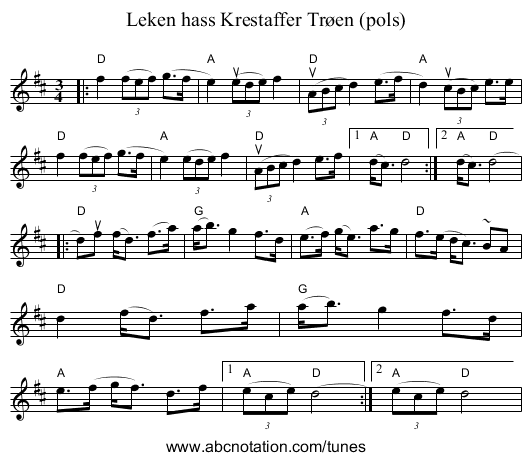 Leken hass Krestaffer Trøen (pols) - staff notation