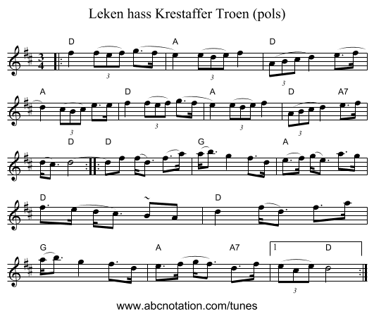 Leken hass Krestaffer Trøen (pols) - staff notation