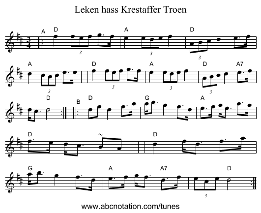 Leken hass Krestaffer Tr&oslash;en - staff notation