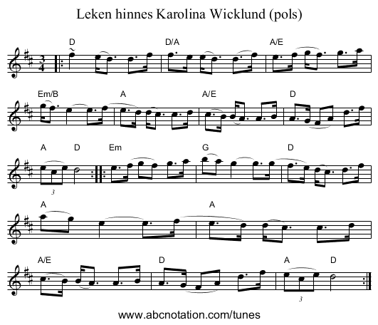 Leken hinnes Karolina Wicklund (pols) - staff notation
