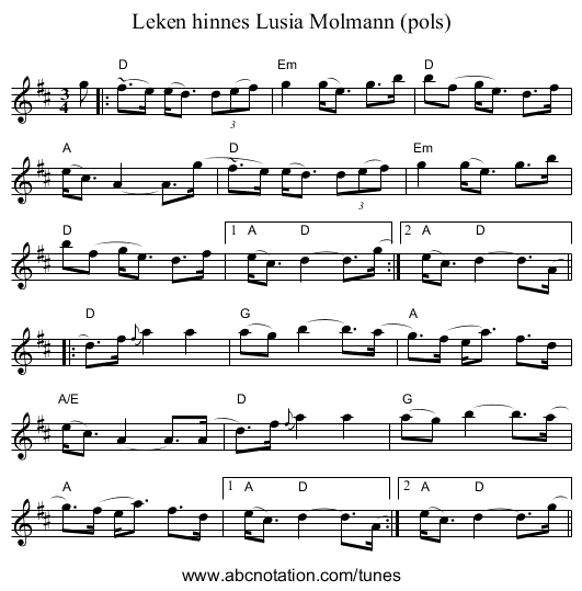 Leken hinnes Lusia M&oslash;lmann (pols) - staff notation