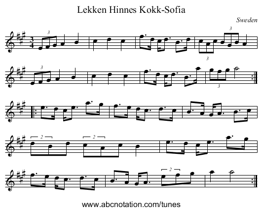 Lekken Hinnes Kokk-Sofia - staff notation