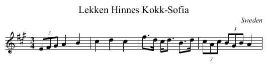 Lekken Hinnes Kokk-Sofia - staff notation