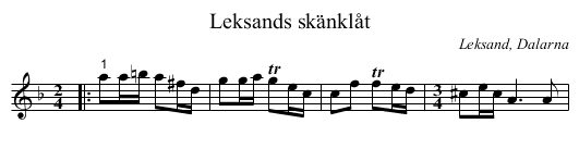 Leksands skänklåt - staff notation