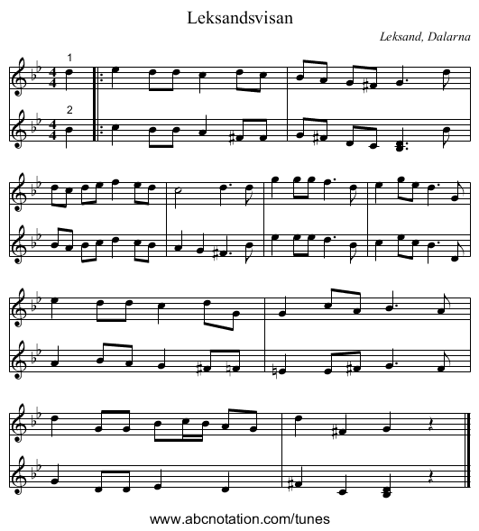 Leksandsvisan - staff notation