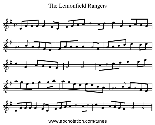 Lemonfield Rangers, The - staff notation