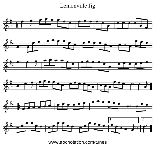 Lemonville Jig - staff notation