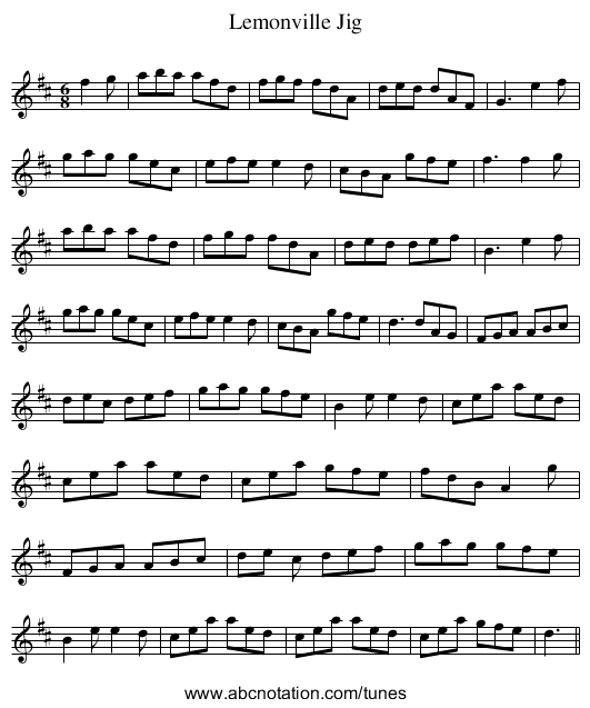 Lemonville Jig - staff notation