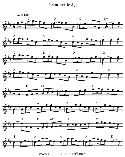 Lemonville Jig - staff notation