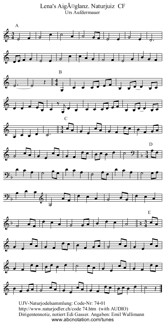 Lena's AigÃ¤glanz. Naturjuiz  CF - staff notation