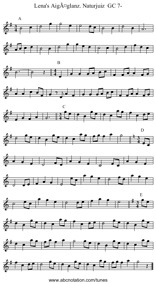 Lena's AigÃ¤glanz. Naturjuiz  GC 7- - staff notation