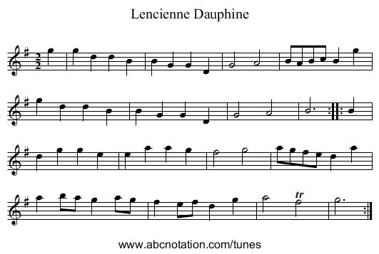 Lencienne Dauphine - staff notation