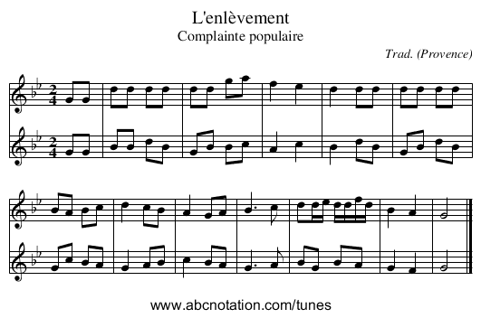 L'enlèvement - staff notation