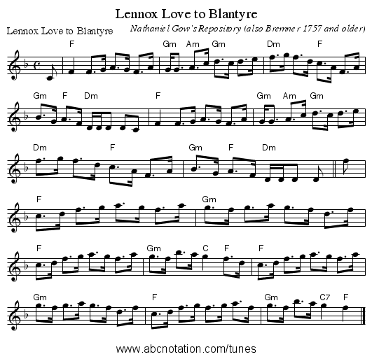 Lennox Love to Blantyre - staff notation