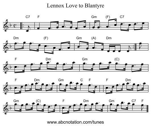 Lennox Love to Blantyre - staff notation