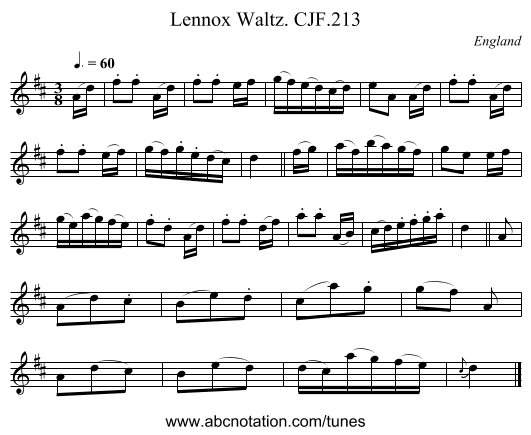 Lennox Waltz. CJF.213 - staff notation