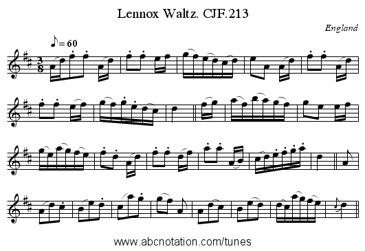 Lennox Waltz. CJF.213 - staff notation