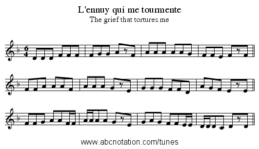 L'ennuy qui me tourmente - staff notation