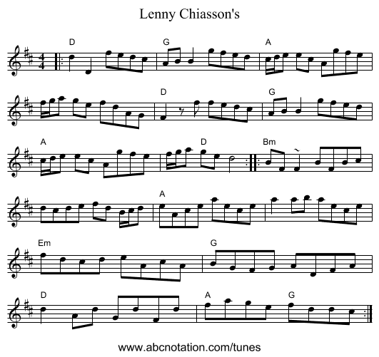 Lenny Chiasson's - staff notation