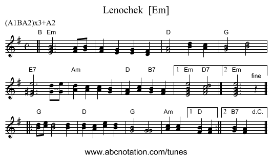 Lenochek  [Em] - staff notation
