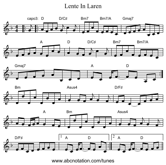 Lente In Laren - staff notation