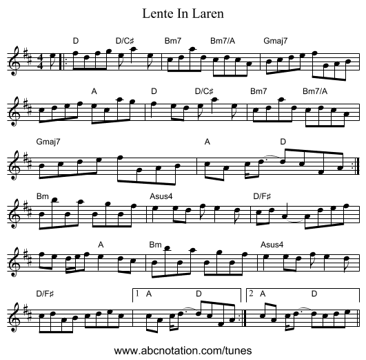 Lente In Laren - staff notation