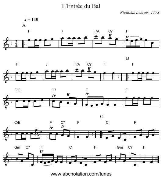 L'Entr&eacute;e du Bal - staff notation
