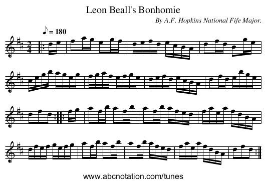 Leon Beall's Bonhomie - staff notation