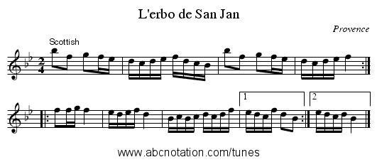 L'erbo de San Jan - staff notation