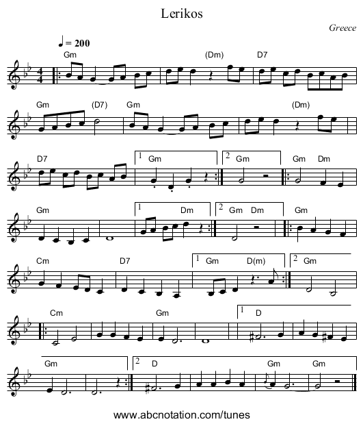 Lerikos - staff notation