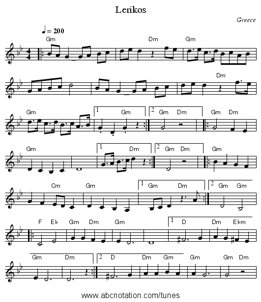 Lerikos - staff notation