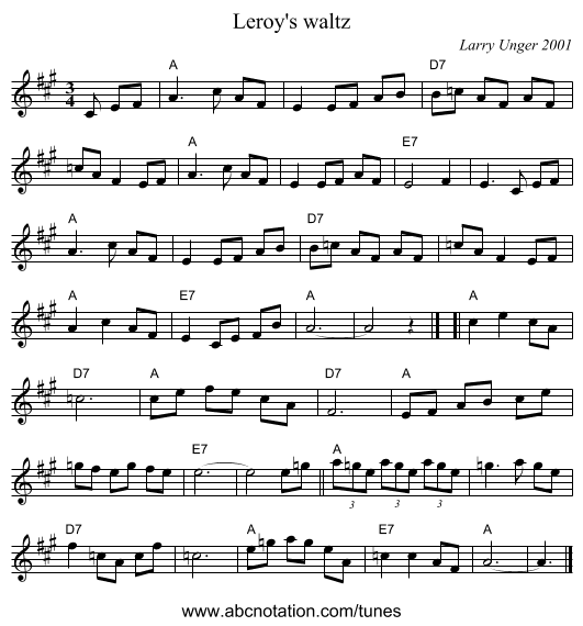 Leroy's waltz - staff notation