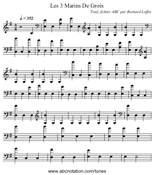 Les 3 Marins De Groix - staff notation