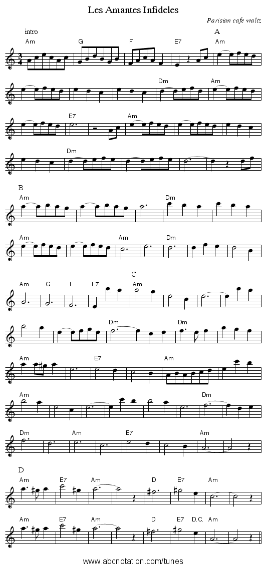 Les Amantes Infideles - staff notation