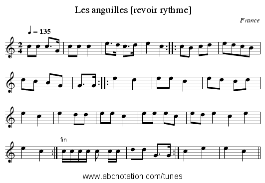Les anguilles [revoir rythme] - staff notation
