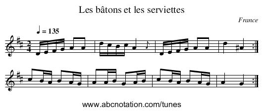 Les bâtons et les serviettes - staff notation