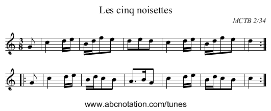 Les cinq noisettes - staff notation