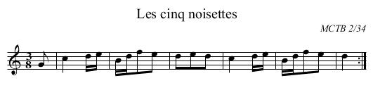 Les cinq noisettes - staff notation