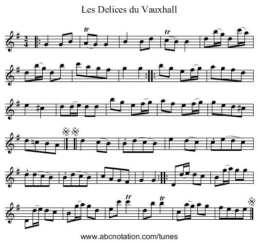 Les Delices du Vauxhall - staff notation