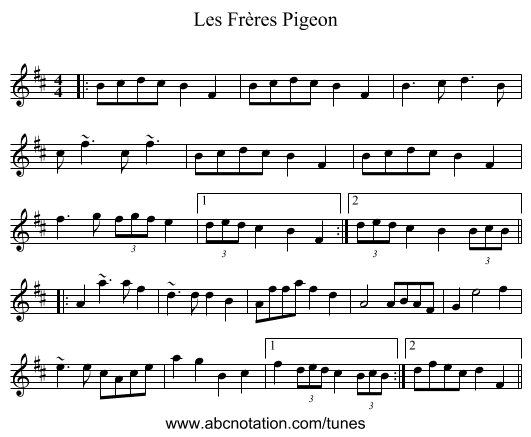 Les Frères Pigeon - staff notation