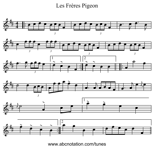 Les Frères Pigeon - staff notation
