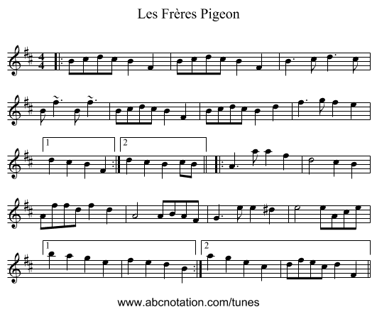 Les Frères Pigeon - staff notation