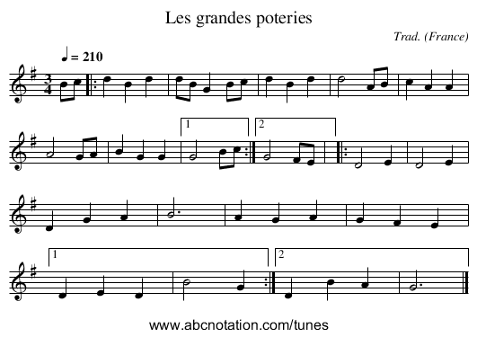 Les grandes poteries - staff notation