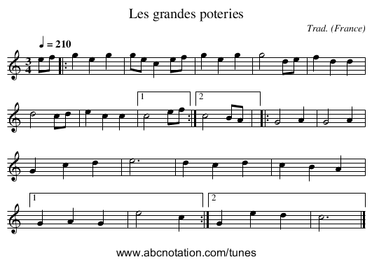 Les grandes poteries - staff notation