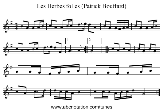 Les Herbes folles (Patrick Bouffard) - staff notation