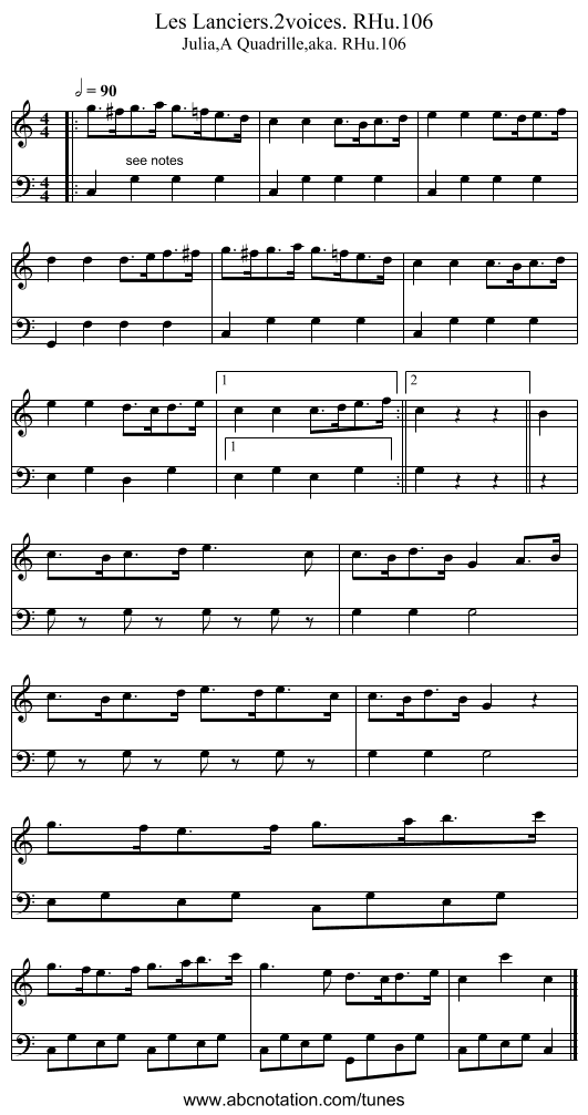 Les Lanciers.2voices. RHu.106 - staff notation