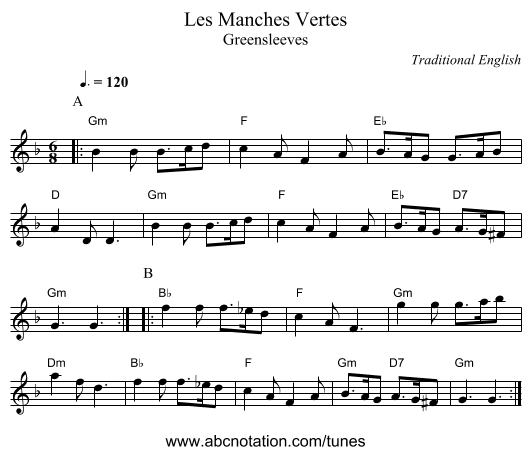 Les Manches Vertes - staff notation