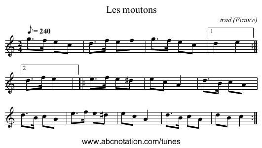Les moutons - staff notation