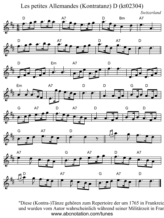 Les petites Allemandes (Kontratanz) D (kt02304) - staff notation